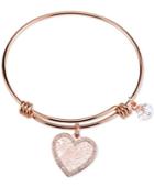 Unwritten Heart & Crystal Charm Bangle Bracelet In Rose Gold-tone Stainless Steel