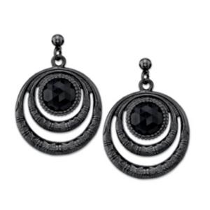 2028 Black-tone Black Double Circle Drop Earrings