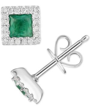 Emerald (5/8 Ct. T.w.) & Diamond (1/5 Ct. T.w.) Square Stud Earrings In 14k White Gold