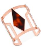 Guess Rose Gold-tone Red Tortoiseshell-look And Pave Openwork Cuff Bracelet