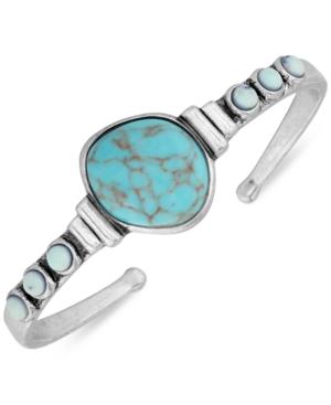 Lucky Brand Silver-tone Blue Stone Bangle Bracelet
