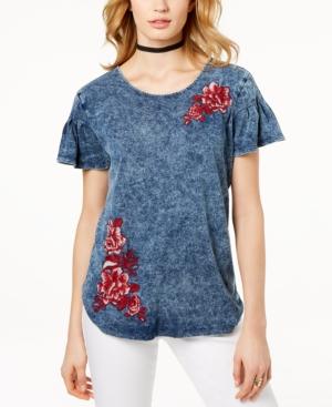 I.n.c. Embroidered Ruffle-sleeve Top, Created For Macy's
