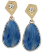Kenneth Cole New York Gold-tone Geometric Crystal And Large Blue Stone Drop Earrings