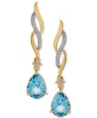 Swiss Blue Topaz (2-3/8 Ct. T.w.) & Diamond (1/10 Ct. T.w.) Drop Earrings In 14k Gold