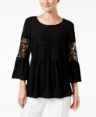 Cable & Gauge Bell-sleeve Crochet-trim Blouse