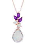 Opal (1-1/10 Ct. T.w.), Amethyst (1/3 Ct. T.w.) & Diamond Accent Pendant Necklace In 14k Rose Gold