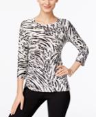 Jm Collection Animal-print Three-quarter-sleeve Top, Only At Macy's