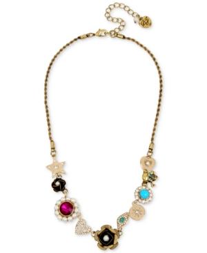 Betsey Johnson Gold-tone Multi-charm Link Collar Necklace
