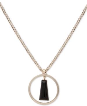 Dkny Gold-tone Black Stone Orbital Pendant Necklace, Created For Macy's
