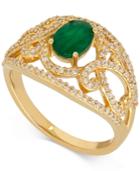 Emerald (7/8 Ct. T.w.) And Diamond (3/8 Ct. T.w.) Openwork Ring In 14k Gold