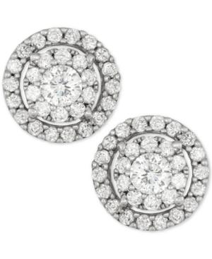Diamond Halo Cluster Earrings (1 Ct. T.w.) In 14k White Gold