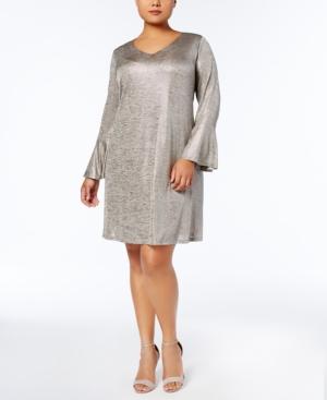 Connected Plus Size Metallic Bell-sleeve Dress
