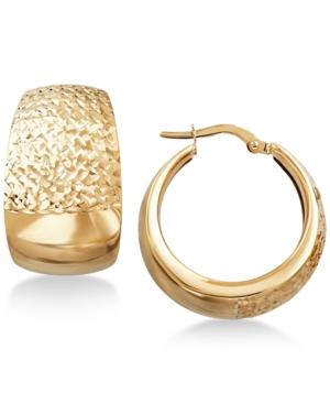 Wide Textured Hoop Earrings In 14k Gold