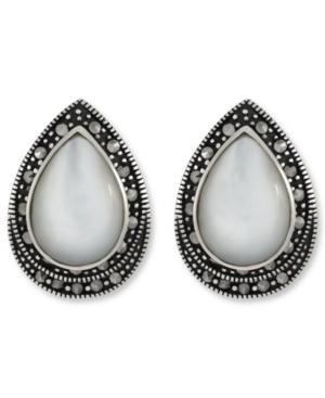Genevieve & Grace Sterilng Silver Earrings, Marcasite And Mother Of Pearl Clip-on Earrings