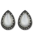 Genevieve & Grace Sterilng Silver Earrings, Marcasite And Mother Of Pearl Clip-on Earrings