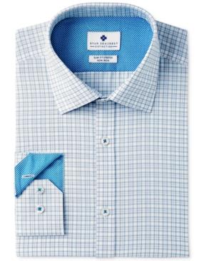 Ryan Seacrest Distinction Men's Slim-fit Stretch Non-iron Teal Check Dress Shirt, Created For Macy's