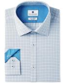 Ryan Seacrest Distinction Men's Slim-fit Stretch Non-iron Teal Check Dress Shirt, Created For Macy's