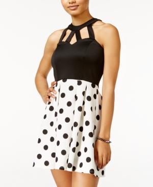 Crystal Doll Juniors' Cutout Polka-dot Fit & Flare Dress