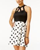 Crystal Doll Juniors' Cutout Polka-dot Fit & Flare Dress