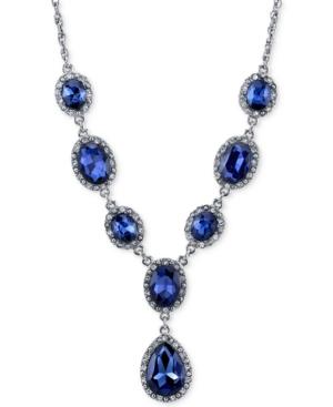 2028 Silver-tone Blue Stone Pave Lariat Necklace