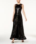 Calvin Klein Mesh & Sequined Slit Gown