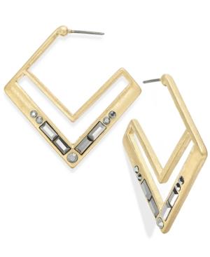 Gold-tone Geometric Stone Hoop Earrings