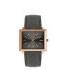 Henry London Heritage Square Rose Gold Stainless Steel Case Gray Dial And Gray Leather Strap