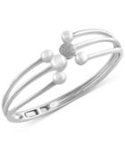 Effy Cultured Freshwater Pearl (5.5mm, 7mm) And Diamond Accent Bangle Bracelet In Sterling Silver