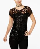 Inc International Concepts Sequined Lace Illusion Top, Only At Macy's