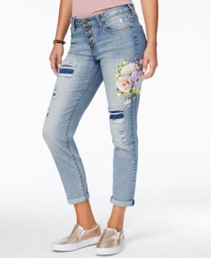 Black Daisy Juniors' Ripped Printed Boyfriend Jeans