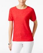 Alfred Dunner Petite Textured Lace-back Short Sleeve Top