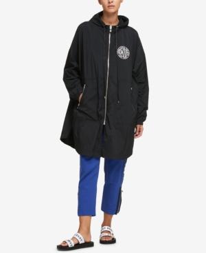 Dkny Hooded Long Patch Logo Jacket