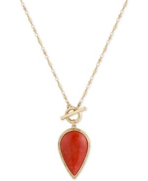 Lucky Brand Gold-tone Red & White Stone Reversible Pendant Necklace