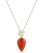 Lucky Brand Gold-tone Red & White Stone Reversible Pendant Necklace