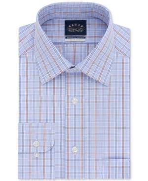 Eagle Men's Classic/regular Fit Stretch Collar Non-iron Burgundy And Blue Check Dress Shirt