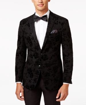 Tallia Men's Slim-fit Black Rose-print Evening Jacket