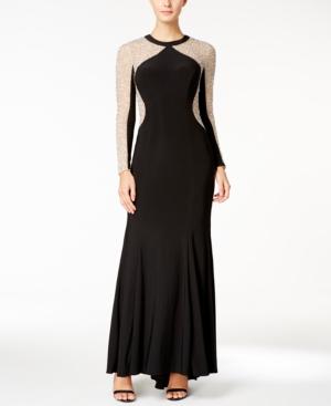 Xscape Beaded Illusion-inset Mermaid Gown