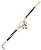 Lucky Brand Gold-tone Leather Hamsa Hand & Evil-eye Charm Bracelet