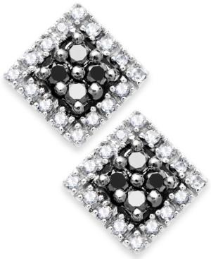 Diamond Earrings, 10k White Gold Black And White Diamond Square Stud Earrings (1/4 Ct. T.w.)