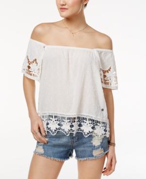 Roxy Juniors' Crochet-trim Textured Off-the-shoulder Top