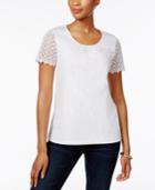Charter Club Petite Cotton Crochet-sleeve Top, Created For Macy's