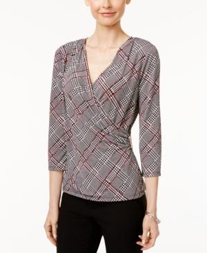 Charter Club Petite Plaid Faux-wrap Top, Only At Macy's