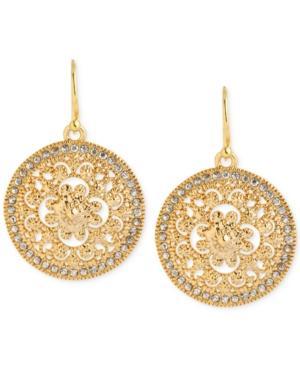 Hint Of Gold Crystal Filigree Drop Earrings In 14k Gold-plated Brass