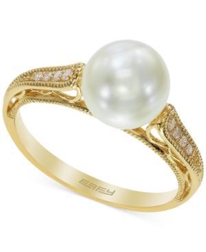 Effy Cultured Freshwater Pearl (9mm) And Diamond Accent Ring In 14k Gold