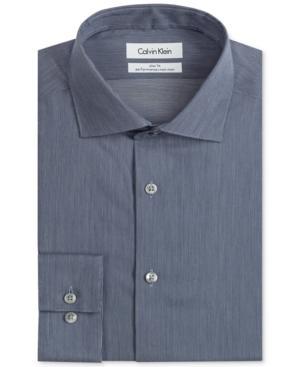 Calvin Klein Steel Non-iron Slim-fit Hairline Stripe Performance Dress Shirt