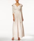 Jessica Howard Portrait-collar Lace And Satin Gown