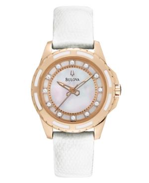 Bulova Watch, Women's White Lizard Leather Strap 28mm 98p119