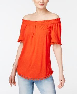 Inc International Concepts Petite Pom-pom Off-the-shoulder Top, Only At Macy's