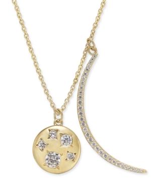 Danori 18k Gold-plated Pave Crescent And Crystal Disc Pendant Necklace, 16 + 2 Extender, Created For Macy's