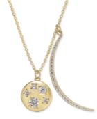 Danori 18k Gold-plated Pave Crescent And Crystal Disc Pendant Necklace, 16 + 2 Extender, Created For Macy's